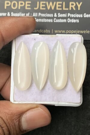 Natural White Moonstone Gemstone Smooth Pear Shape Cabochon High Quality Loose Gemstones For Jewelry Making 28x10 MM Size 4 Pcs V3051
