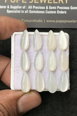 Natural White Moonstone Gemstone Smooth Pear Shape Cabochon High Quality Loose Gemstones For Jewelry Making 14x7 MM Size 12 Pcs V3052