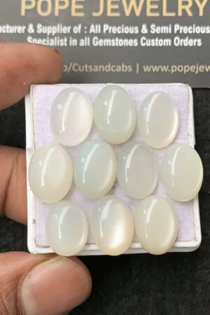Natural White Moonstone Gemstone Smooth Oval Shape Cabochon High Quality Loose Gemstones For Jewelry Making 13-14 MM Size 10 Pcs V3054