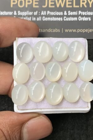 Natural White Moonstone Gemstone Smooth Oval Shape Cabochon High Quality Loose Gemstones For Jewelry Making 11-12 MM Size 14 Pcs V3055