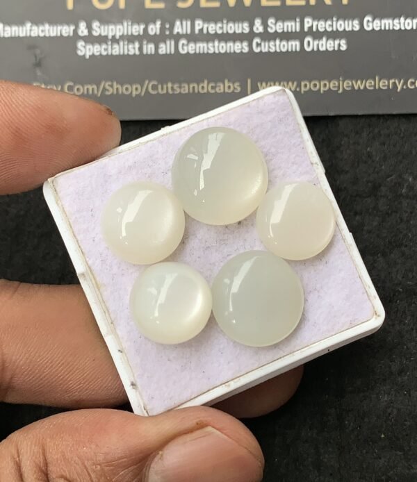 Natural White Moonstone Gemstone Smooth Round Shape Cabochon High Quality Loose Gemstones For Jewelry Making 12-14 MM Size 5 Pcs V3057 - Image 2