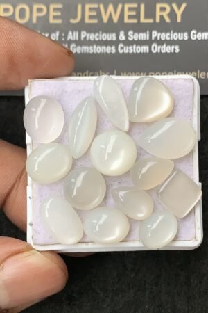 Natural White Moonstone Gemstone Smooth Mix Shape Cabochon High Quality Loose Gemstones For Jewelry Making 9-15 MM Size 14 Pcs V3058