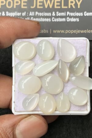 Natural White Moonstone Gemstone Smooth Mix Shape Cabochon High Quality Loose Gemstones For Jewelry Making 10-14 MM Size 14 Pcs V3059