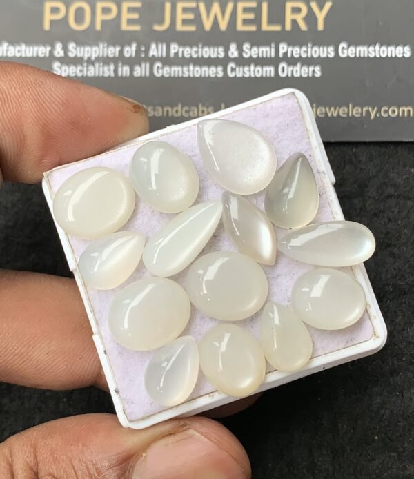 Natural White Moonstone Gemstone Smooth Mix Shape Cabochon High Quality Loose Gemstones For Jewelry Making 10-14 MM Size 14 Pcs V3059 - Image 2