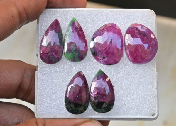 Natural Ruby Zoisite Gemstone Rose Cut Mix Shape Cabochon High Quality Loose Gemstone For Jewelry Making 21-24 MM Size 3 Pair V3734