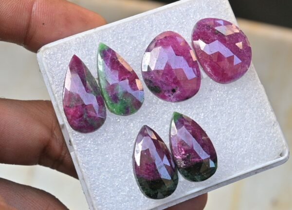 Natural Ruby Zoisite Gemstone Rose Cut Mix Shape Cabochon High Quality Loose Gemstone For Jewelry Making 21-24 MM Size 3 Pair V3734 - Image 2