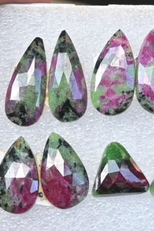 Natural Ruby Zoisite Gemstone Rose Cut Mix Shape Cabochon High Quality Loose Gemstone For Jewelry Making 14-24 MM Size 4 Pair V3735