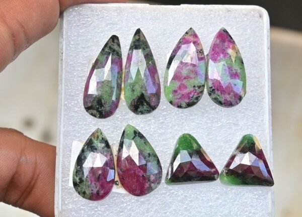 Natural Ruby Zoisite Gemstone Rose Cut Mix Shape Cabochon High Quality Loose Gemstone For Jewelry Making 14-24 MM Size 4 Pair V3735