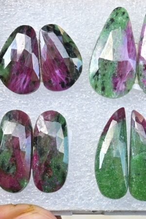Natural Ruby Zoisite Gemstone Rose Cut Mix Shape Cabochon High Quality Loose Gemstone For Jewelry Making 19-26 MM Size 4 Pair V3736
