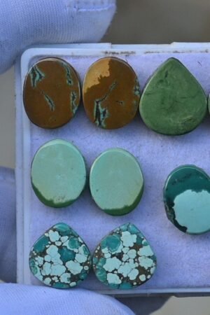 Natural Tibetan Turquoise Gemstone Smooth Mix Shape Cabochon High Quality Loose Gemstones For Jewelry Making 10-12 MM Size 5 Pair V3746