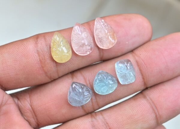 Natural Aquamarine & Morganite Gemstone Hand Carved Cut Mix Shape Cabochon High Quality Loose Gemstones For Jewelry Making 10-14 MM Size 6 Pcs V3765 - Image 3
