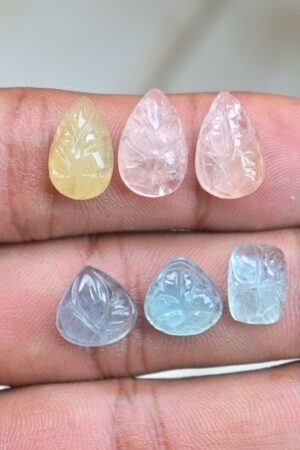 Natural Aquamarine & Morganite Gemstone Hand Carved Cut Mix Shape Cabochon High Quality Loose Gemstones For Jewelry Making 10-14 MM Size 6 Pcs V3765