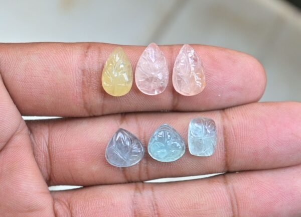 Natural Aquamarine & Morganite Gemstone Hand Carved Cut Mix Shape Cabochon High Quality Loose Gemstones For Jewelry Making 10-14 MM Size 6 Pcs V3765