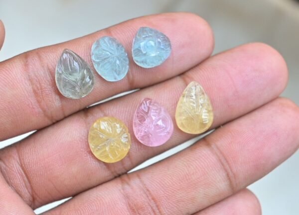 Natural Aquamarine & Morganite Gemstone Hand Carved Cut Mix Shape Cabochon High Quality Loose Gemstones For Jewelry Making 11-14 MM Size 6 Pcs V3766 - Image 2