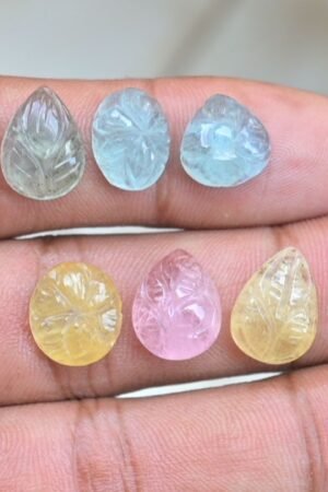 Natural Aquamarine & Morganite Gemstone Hand Carved Cut Mix Shape Cabochon High Quality Loose Gemstones For Jewelry Making 11-14 MM Size 6 Pcs V3766