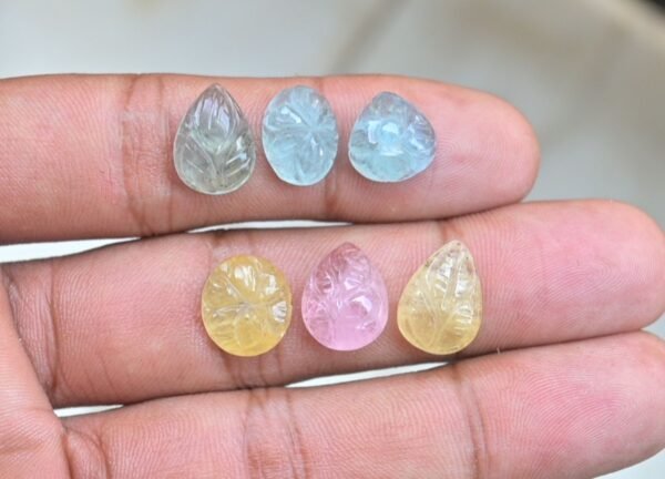 Natural Aquamarine & Morganite Gemstone Hand Carved Cut Mix Shape Cabochon High Quality Loose Gemstones For Jewelry Making 11-14 MM Size 6 Pcs V3766