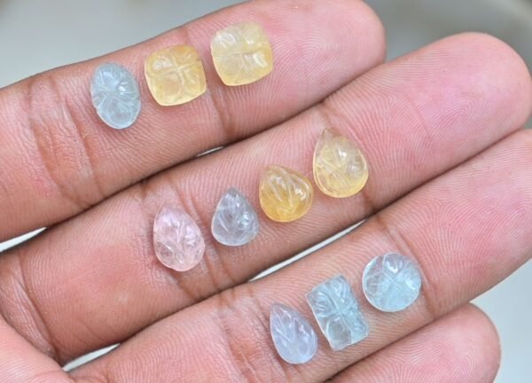 Natural Aquamarine & Morganite Gemstone Hand Carved Cut Mix Shape Cabochon High Quality Loose Gemstones For Jewelry Making 8-10 MM Size 10 Pcs V3767 - Image 2