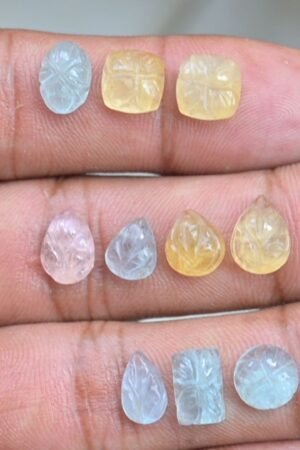 Natural Aquamarine & Morganite Gemstone Hand Carved Cut Mix Shape Cabochon High Quality Loose Gemstones For Jewelry Making 8-10 MM Size 10 Pcs V3767