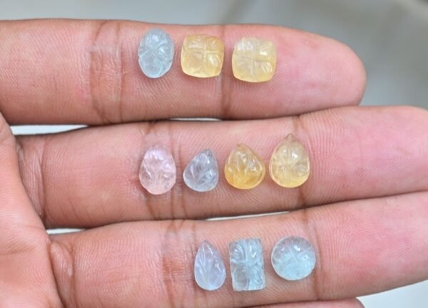 Natural Aquamarine & Morganite Gemstone Hand Carved Cut Mix Shape Cabochon High Quality Loose Gemstones For Jewelry Making 8-10 MM Size 10 Pcs V3767