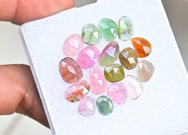 Natural Tourmaline Gemstone Rose Cut Fancy Shape Cabochon High Quality Loose Gemstones For Jewelry Making 8-11 MM Size 17 Pcs V3768 - Image 2