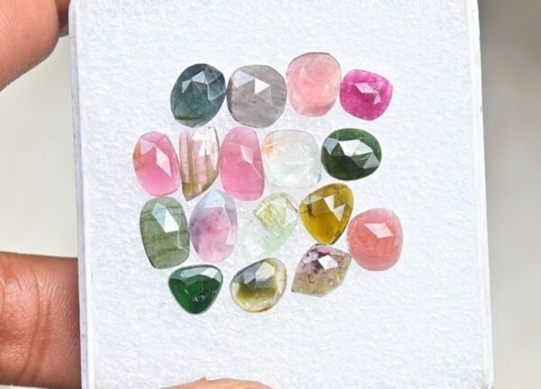 Natural Tourmaline Gemstone Rose Cut Fancy Shape Cabochon High Quality Loose Gemstones For Jewelry Making 7-10 MM Size 17 Pcs V3769