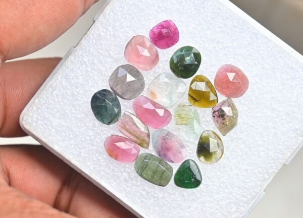Natural Tourmaline Gemstone Rose Cut Fancy Shape Cabochon High Quality Loose Gemstones For Jewelry Making 7-10 MM Size 17 Pcs V3769 - Image 2