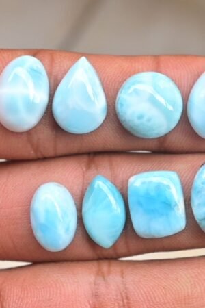 Natural Larimar Gemstone Smooth Mix Shape Cabochon High Quality Loose Gemstones For Jewelry Making 12-15 MM Size 8 Pcs V3770