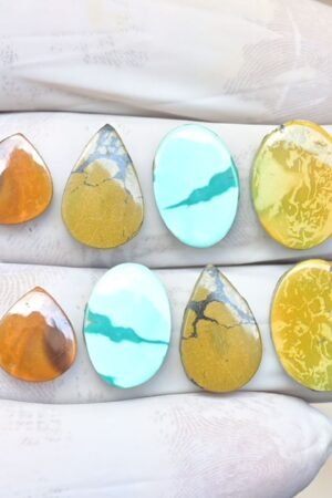 Natural Tibetan Turquoise Gemstone Smooth Mix Shape Cabochon High Quality Loose Gemstones For Jewelry Making 11-16 MM Size 4 Pair V3789