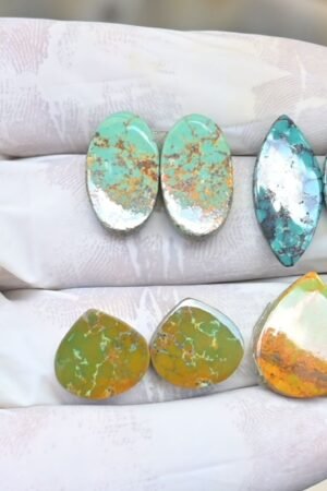 Natural Tibetan Turquoise Gemstone Smooth Mix Shape Cabochon High Quality Loose Gemstones For Jewelry Making 12-22 MM Size 4 Pair V3790