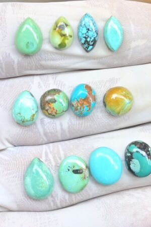 Natural Tibetan Turquoise Gemstone Smooth Mix Shape Cabochon High Quality Loose Gemstones For Jewelry Making 8-12 MM Size 12 Pcs V3791