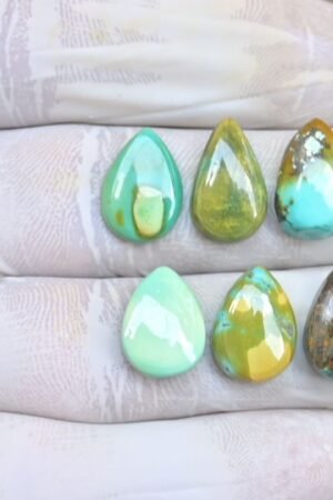 Natural Tibetan Turquoise Gemstone Smooth Pear Shape Cabochon High Quality Loose Gemstones For Jewelry Making 14-15 MM Size 6 Pcs V3794