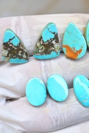 Natural American Turquoise Gemstone Smooth Mix Shape Cabochon High Quality Loose Gemstones For Jewelry Making 13-19 MM Size 4 Pair  V3795