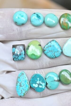 Natural Tibetan Turquoise Gemstone Smooth Mix Shape Cabochon High Quality Loose Gemstones For Jewelry Making 9-16 MM Size 16 Pcs  V3800