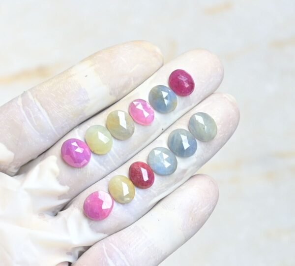 Natural Multi Sapphire Gemstone Rose Cut Oval Shape Cabochon High Quality Loose Gemstones For Jewelry Making 10-11 MM Size 12 Pcs V3940 - Image 2