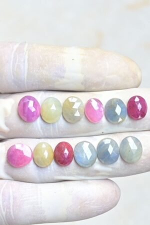 Natural Multi Sapphire Gemstone Rose Cut Oval Shape Cabochon High Quality Loose Gemstones For Jewelry Making 10-11 MM Size 12 Pcs V3940