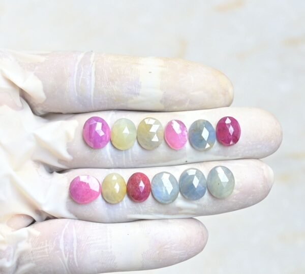 Natural Multi Sapphire Gemstone Rose Cut Oval Shape Cabochon High Quality Loose Gemstones For Jewelry Making 10-11 MM Size 12 Pcs V3940
