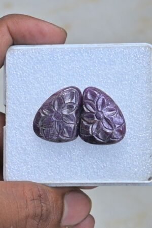 Natural Ruby Gemstone Hand Carved Fancy Shape Cabochon High Quality Loose Gemstones For Jewelry Making 25x19 MM Size 1 Pair V3957