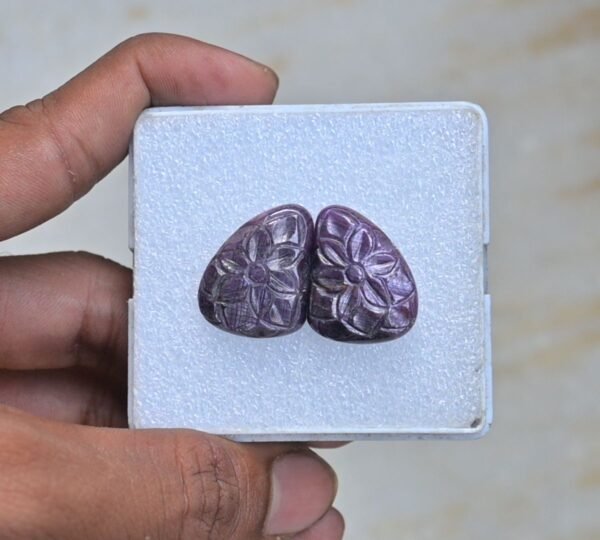 Natural Ruby Gemstone Hand Carved Fancy Shape Cabochon High Quality Loose Gemstones For Jewelry Making 25x19 MM Size 1 Pair V3957