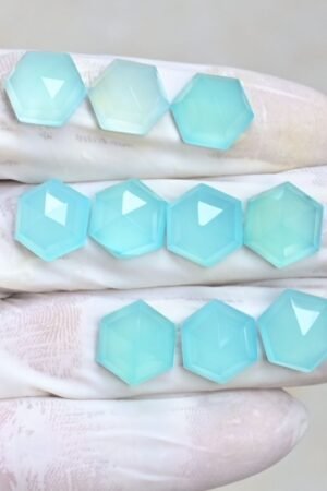 Natural Aqua Chalcedony Gemstone Step Cut Hexagon Shape Cabochon High Quality Loose Gemstones For Jewelry Making 13 MM Size 10 Pcs V3977