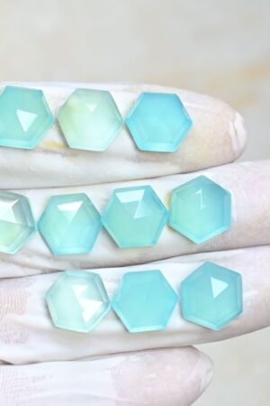 Natural Aqua Chalcedony Gemstone Step Cut Hexagon Shape Cabochon High Quality Loose Gemstones For Jewelry Making 13 MM Size 10 Pcs V3978