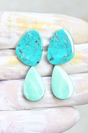 Natural Tibetan Turquoise Gemstone Smooth Mix Shape Cabochon High Quality Loose Gemstones For Jewelry Making 20-21 MM Size 2 Pair V3980