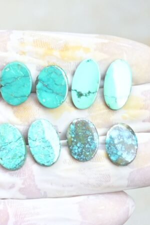 Natural Tibetan Turquoise Gemstone Smooth Oval Shape Cabochon High Quality Loose Gemstones For Jewelry Making 14-17 MM Size 4 Pair V3981
