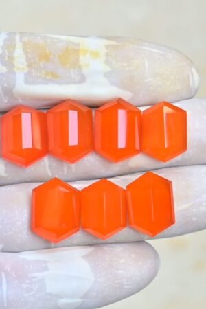 Natural Carnelian Gemstone Step Cut Hexagon Shape Cabochon High Quality Loose Gemstones For Jewelry Making 16-17 MM Size 7 Pcs V3990