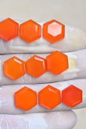 Natural Carnelian Gemstone Step Cut Hexagon Shape Cabochon High Quality Loose Gemstones For Jewelry Making 13-14 MM Size 9 Pcs V3992