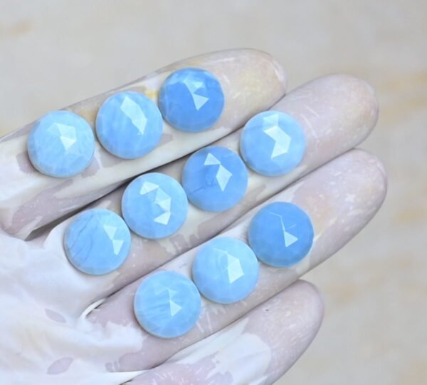 Natural Peruvian Blue Opal Gemstone Rose Cut Round Shape Cabochon High Quality Loose Gemstones For Jewelry Making 14 MM Size 10 Pcs V3994 - Image 2