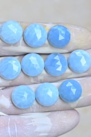 Natural Peruvian Blue Opal Gemstone Rose Cut Round Shape Cabochon High Quality Loose Gemstones For Jewelry Making 14 MM Size 10 Pcs V3994
