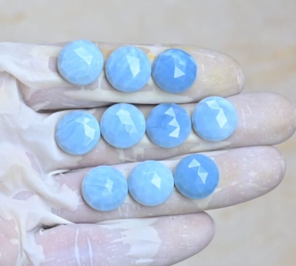 Natural Peruvian Blue Opal Gemstone Rose Cut Round Shape Cabochon High Quality Loose Gemstones For Jewelry Making 14 MM Size 10 Pcs V3994