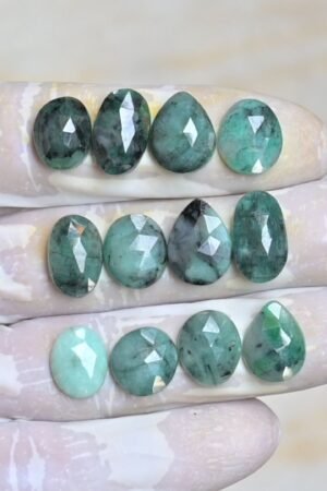 Natural Emerald Gemstone Rose Cut Fancy Shape Cabochon High Quality Loose Gemstones For Jewelry Making 12-16 MM Size 12 Pcs V3998