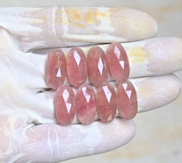Natural Strawberry Quartz Gemstone Rose Cut Oval Shape Cabochon High Quality Loose Gemstones For Jewelry Making 20x10 MM Size 8 Pcs V4000