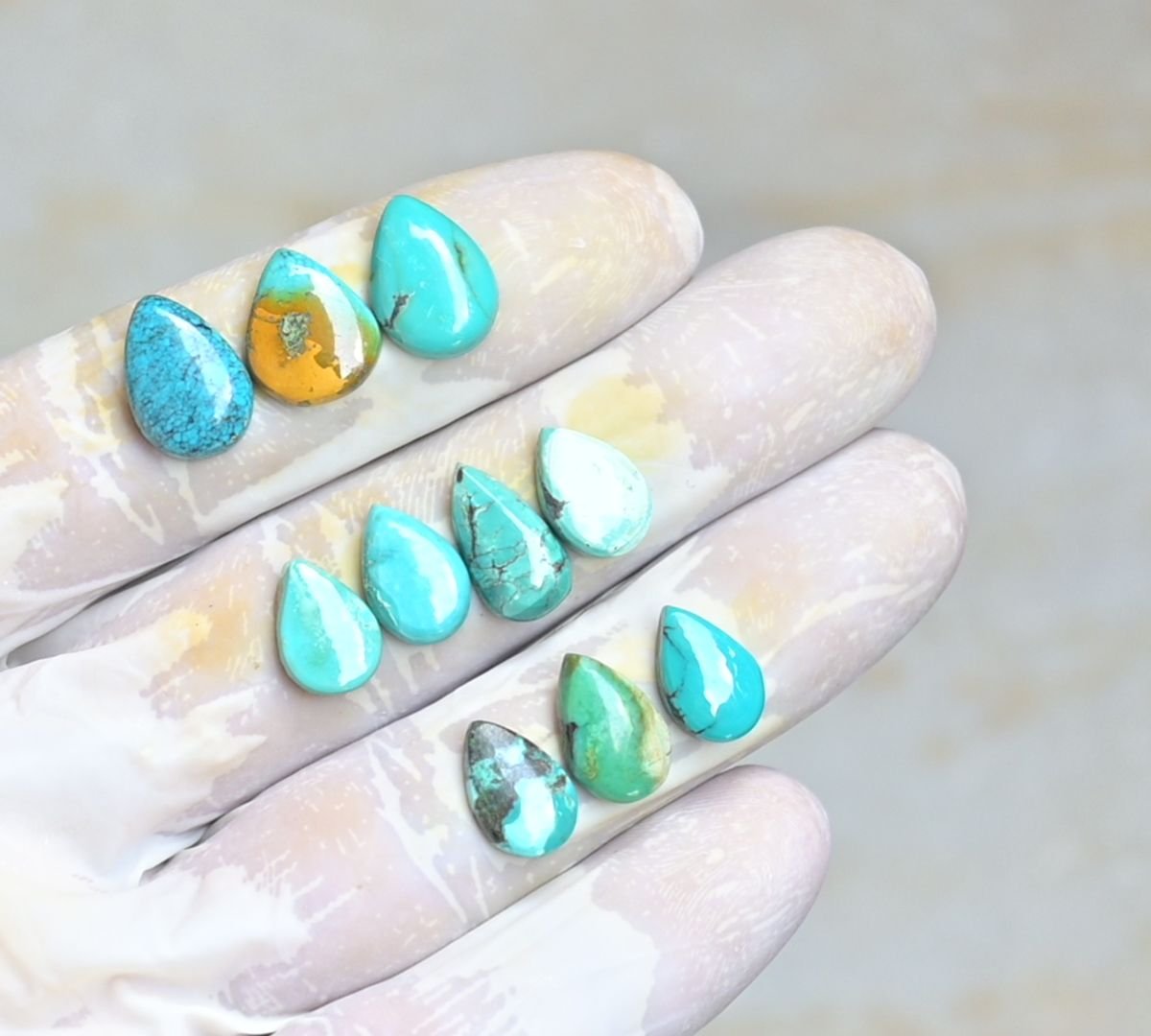 Natural Tibetan Turquoise Gemstone Smooth Pear Shape Cabochon High Quality Loose Gemstones For Jewelry Making 12-14 MM Size 10 Pcs V4001 - Image 2